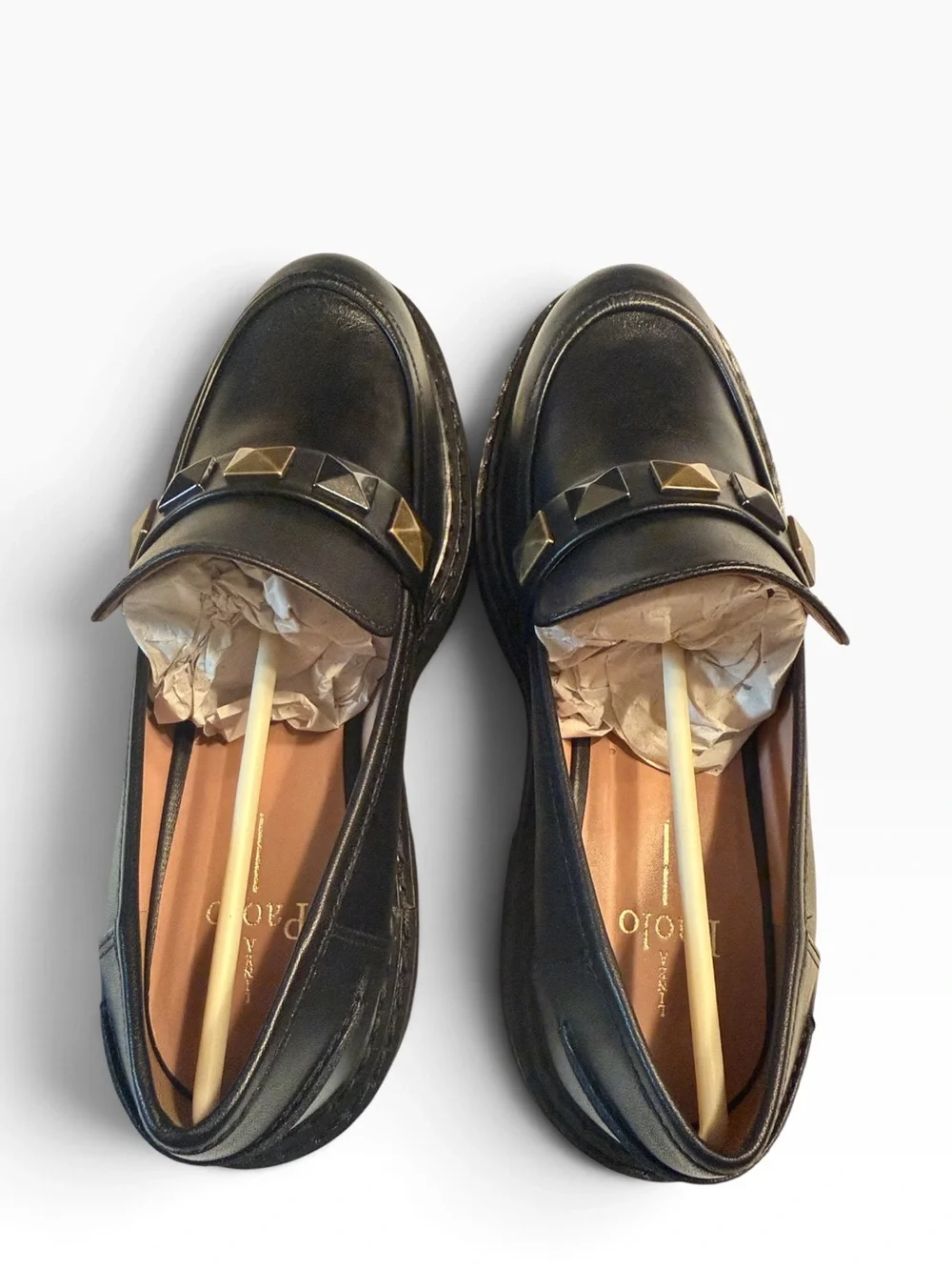 Linea Paola Black Studded Platform Leather Loafer Sz 9.5M